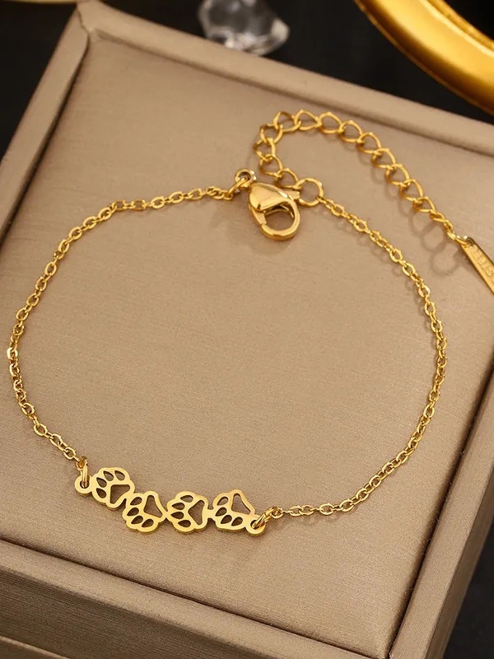 Gold Paw Print Link Bracelet for Women - Elegant Pet Lover Jewelry